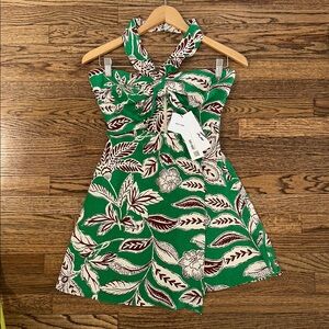 NWT ZARA Summer Vacation Green MultiColor Floral Print Halter Romper